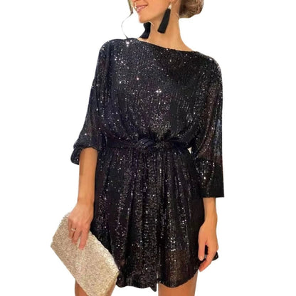 AYA - Fasion Glitzer-Kleid mit Gürtel Woman