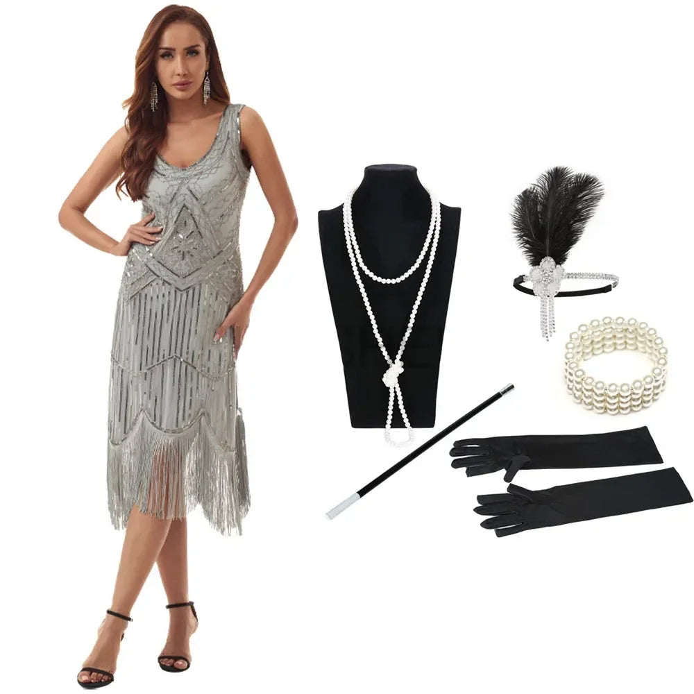 DINA - Trendy Partykleid: 5-teiliges Accessoire-Ensemble