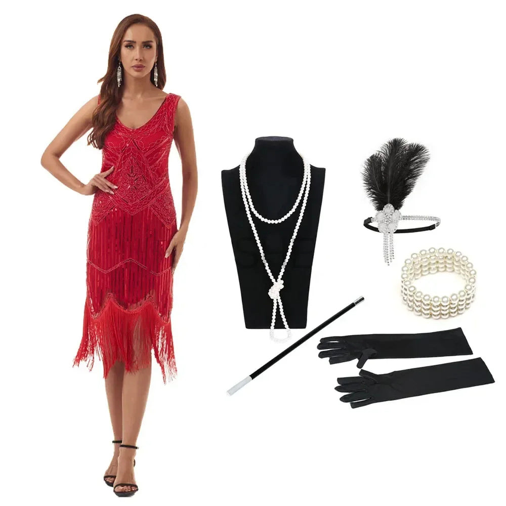 DINA - Trendy Partykleid: 5-teiliges Accessoire-Ensemble